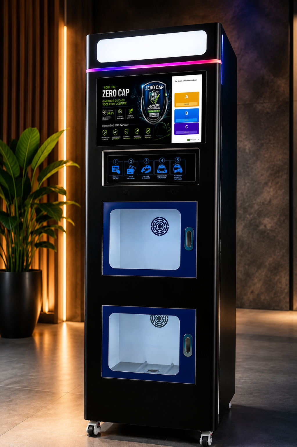 Máquina real Zero Cap com tela digital e duas cabines independentes